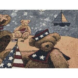 Down By The Sea Bears Throw By T Kogut Signed Lake Beach Tapestry Blanket Vtg